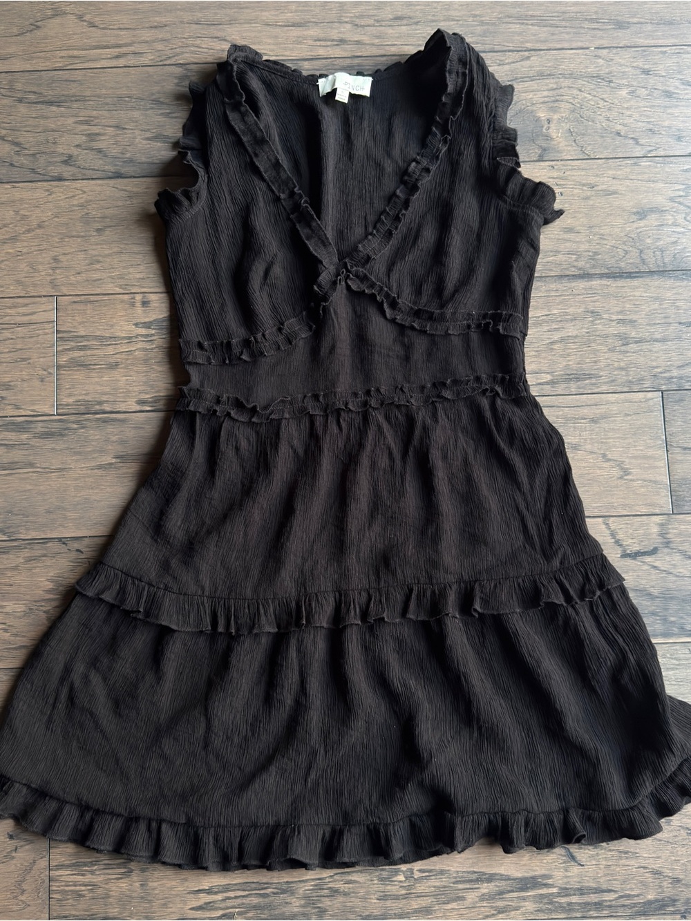 Pinch Black Ruffled V-Neck Women's Dress
